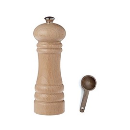 Zassenhaus Berlin Natural Wood Pepper Mill Gift Set, Refillable Grinder, 7.1 Inches - With Wooden Spice Scoop