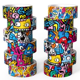 NIKOMIE 12 Rolls Washi Tape Set,6 Design Colorful Graffiti Decorative Tape Street Art Doodle Masking Tape for Journaling Supplies, Junk Journal, Scrapbooking, DIY Arts & Crafts, Planner, Gift Wrapping