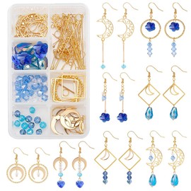 SUNNYCLUE 1 Box DIY 8 Pairs Blue Moon Earrings Making Starter Kit Including Moon Geometric Linking Connector Charms Teardrop Flower Beads Earring Findings for Women Earring Making Crafts