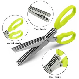 TNSRAY Herb Scissors Green Herb Scissors Stainless Steel Kitchen Scissors 5 Blades Spice Scissors Chive Scissors Vegetable Scissors with Cleaning Comb, Kitchen Herb Scissors for Herbs, Chives, Parsley