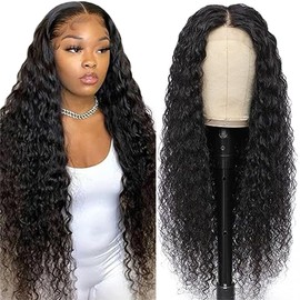 Lakaisa Water Wave Human Hair Wig Lace Frontal Perücke Damen Echthaar Glueless Wear and Go Grade 8 A 100% Brazilian Remy Hair 4X1 HD Lace Natural Color Hair No Smell for Women 32 Inch