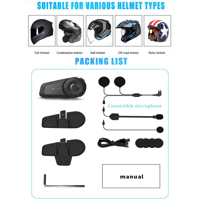 MAXTO Auriculares Bluetooth para Motocicleta, MX1 2-Riders 800 M, Sistema