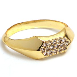 Gempires Gold CZ Hexagon Ring for Women Bold Statement Signet Band Modern Chunky Fashion Jewelry Elegant Everyday Wear Gift (US_8)