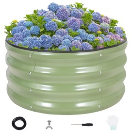 INNO STAGE INNO STAG Round Galvanized Raised Garden Bed  221ft Planter Box Outdoor Raised Beds Kit for Gardening Vegetables, Fruits, Herbs, and Flowers, Olive Green