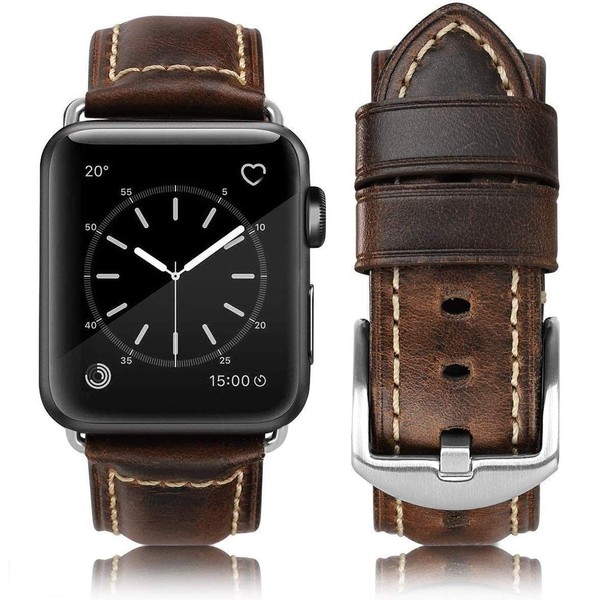 HUAFIY Compatible for iWatch Band 42mm 44mm 45mm46mm49mm, Grain Leather