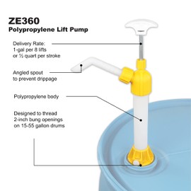 ZEELINE BY MILTON Transfer Pump, Manual Drum Pump, 1 Gallon per 8 Lifts, Up to 55 Gallon Drum Pump (ZE360)