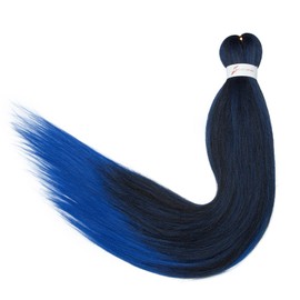 TESS Pre Stretched Braids Extensions, Ombre Synthetic Hair, Pre-Stretched Braiding Hair, 1 Piece, 90 g/Bundle, Yaki Texture, 26 Inches (66 cm), Synthetic Hairpieces, Black/Blue