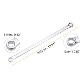 sourcing map 2pcs Double End Box Wrench 11 x 13 mm Metric 12 Point 0 Degree Offset Extra Long Double End Box Ratcheting Wrench Carbon Steel Polished Long Spanner Tools for Repairs