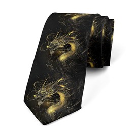 Feelyou Dragon Business Wedding Formal Party Ties Colorful Dragon Funny Necktie Novelty Tie Gift For Men Flying Dragon, Golden and Black, 57"x3.1"