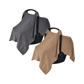 Huxie Denmark - Muslin Baby Car Seat Cover for Boys and Girls – 100% Organic Cotton Car Seat Canopy with Perfect Fit for Baby Carrier - 43 x 31-2-Pack (Soft Grey/Natural)