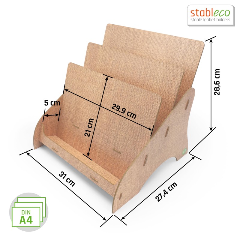stableco 1x Ecological Leaflet Stand DIN A4 Horizontal with 3