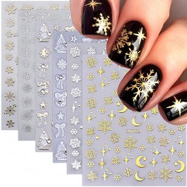 Christmas Nail Stickers for Nail Art 6 Sheets Snowflake Stars and Moon Crystal Diamond Design 3D Self-Adhesive Xmas Nail Art Sticker Winter Holiday Nail Decals for Women Acrylic DIY Nail Decoration