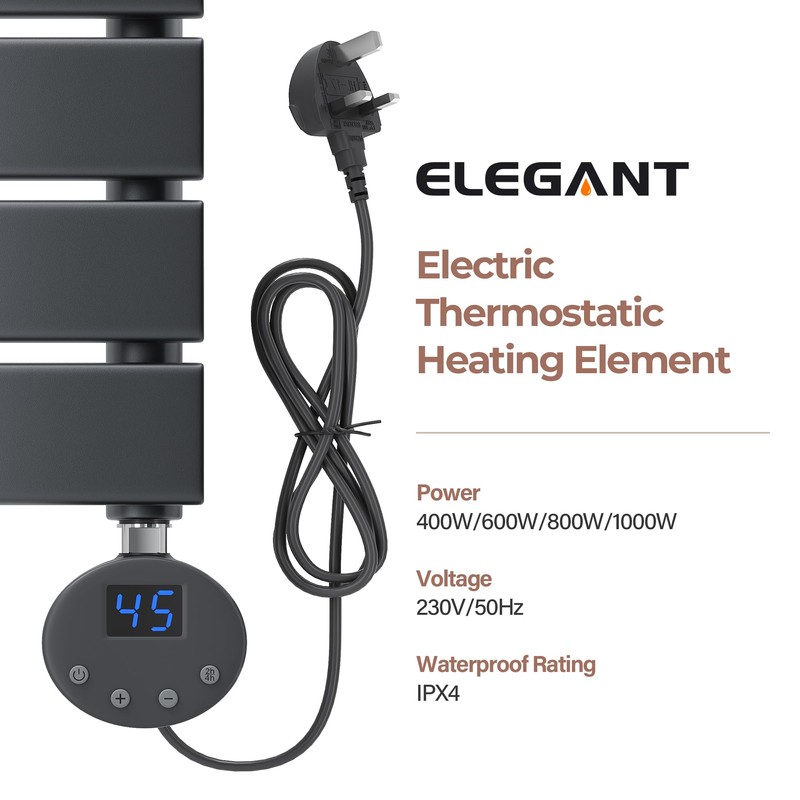 ELEGANT 600W Smart Thermostatic Towel Rail Electric Heating Element with