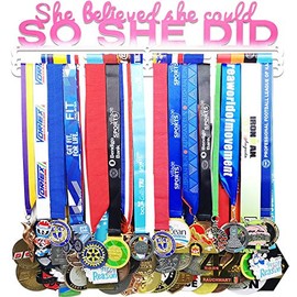 Lapetale Fashion Medal Hanger Holder Display Wall Rack Frame Shelf-Medal Hanger Awards Ribbon Cheer,Gymnastics,Soccer,Softball Holder Display Custom Rack for 60 Medals Easy to Install