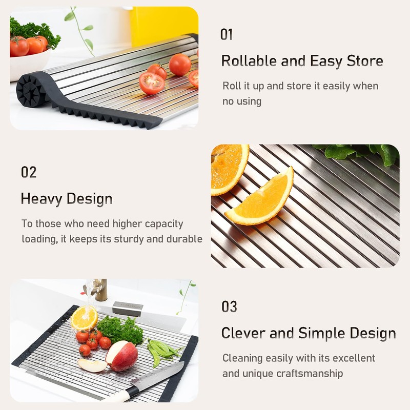 iupilon ProGrade 304 Stainless Steel Rollable Cutting Board & Over-Sink