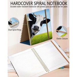 DHGPTS Spiral Journal Notebook, A5 Cute Notebooks for Women Men, College Ruled Hardcover Notebook for Work & Note Taking, 60 Pages Double-Wire Journals for Writing, Funny Cow