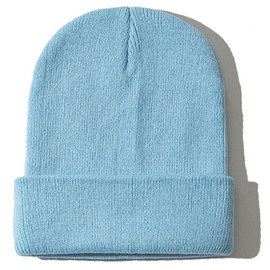 Rosoz Beanie Hats for Men, Slouchy Beanies for Men Knitted Caps for Women Soft Warm Unisex Cuffed Beanie Light Blue