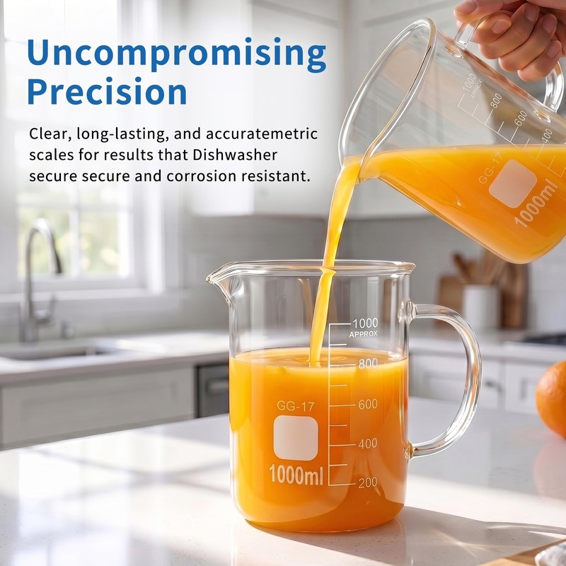 1000ml Borosilicate Glass Measuring Beaker, Handle Mug with Pouring Spout