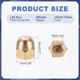 MECCANIXITY Acorn Hex Cap Nuts, M4x0.7mm Brass Dome Head Hex Decorative Cap Nuts for Screws Bolts Industrial Mechanical Electrical Equipment Repair Hardware(Gold Tone, Pack of 36)