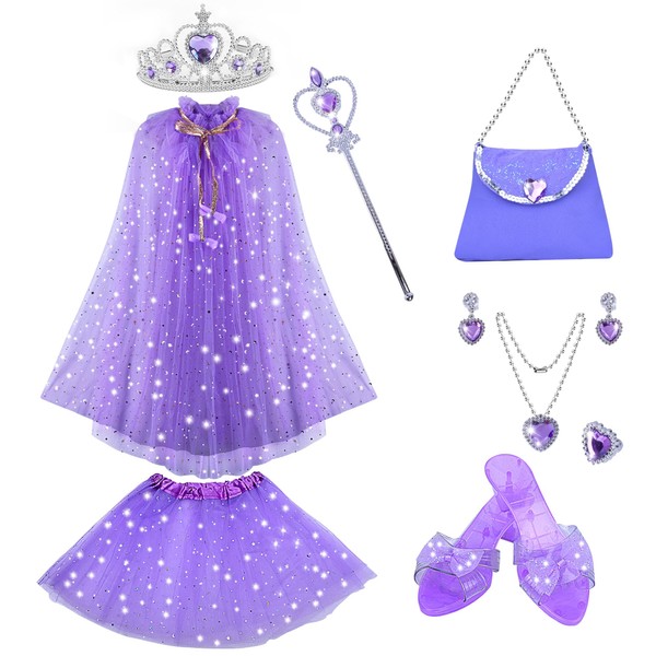 Aukidwld Princess Dress Up Cape Tutu Skirt & Jewelries, Role