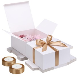 EUSOAR White Gift Box, 15 Pcs 8"x8"x4" Bridesmaid Proposal Box with Ribbon, Small Birthday Gift Boxes with Lids for Wedding, Graduation, Holiday, Birthday Party Craft Present Packaging