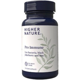 Higher Nature - Pro Immune - Triple Action Immune Support Probiotic - Live Bacteria, Black Elderberry and Zinc - 7 Bacteria Strains - 10 Billion CFUs - Vegan Probiotics - 30 Capsules