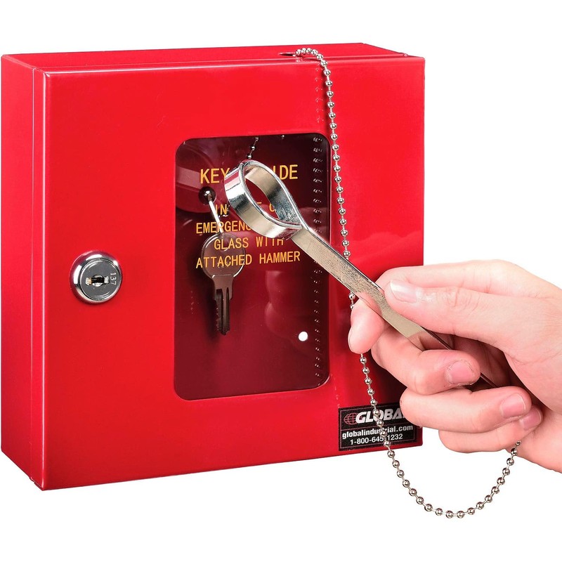 Global Industrial Emergency Key Box with Attached Hammer and Breakable