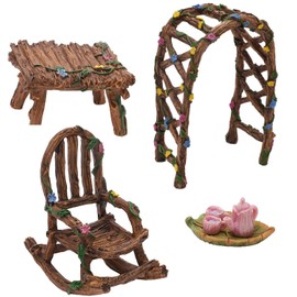 Toyland® 4 Piece Fairy Garden Furniture Accessory Set & 1 Pack of Stickers - Miniature Fairy Accessories
