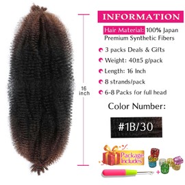 Springy Afro Twist Hair 16 Inch 3 Packs, Afro Twist Hair Pre Fluffed Spring Twist Hair Pre Separated Wrapping Hair for Soft Locs Hair Extensions (16 Inch (Pack of 3), 1B/30#)