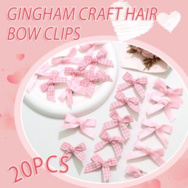 SAWINDA 20PCS Pink Mini Hair Bows Gingham Craft Bow Hair Ribbons Clips Kawaii Bowknot Claw Clips Barrettes Accessories for Girls Teens