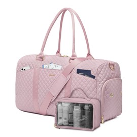 Women Weekender Travel Duffle Bag: Travel Duffel Overnight Bags with Shoe Compartment Large Carry on Tote Bag with Toiletry Bag Weekend Traveling Yoga Gym Hospital Bag for Women with Wet Pocket Pink