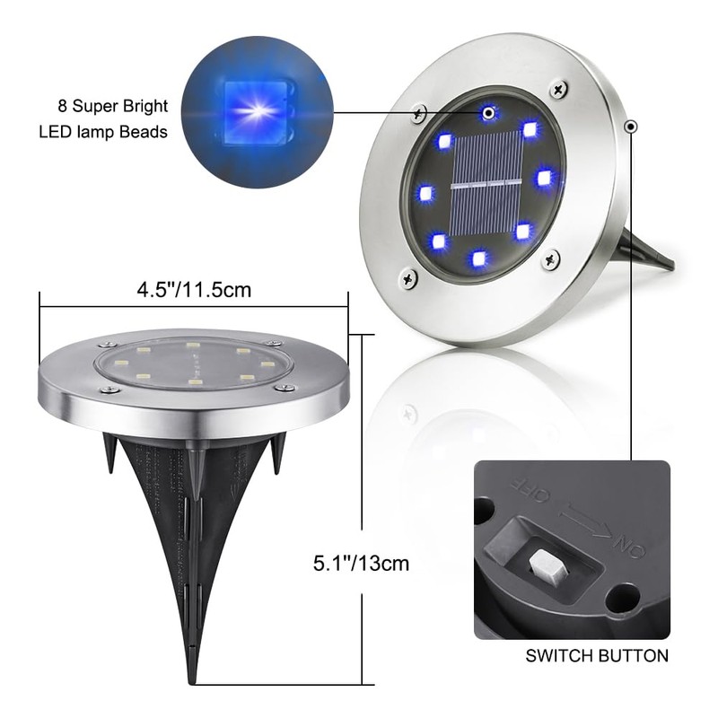 LYHOPE Solar Ground Lights Outdoor, 16 Pack 8 LED Solar