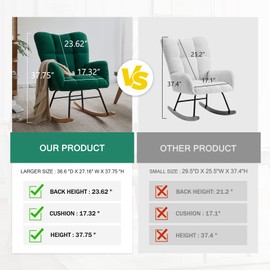 Virabit Rocking Chair Nursery,High Backrest Teddy Nursery Rocker, Modern Accent Recliner for Living Room, Bedroom, Cozy Reading,Green