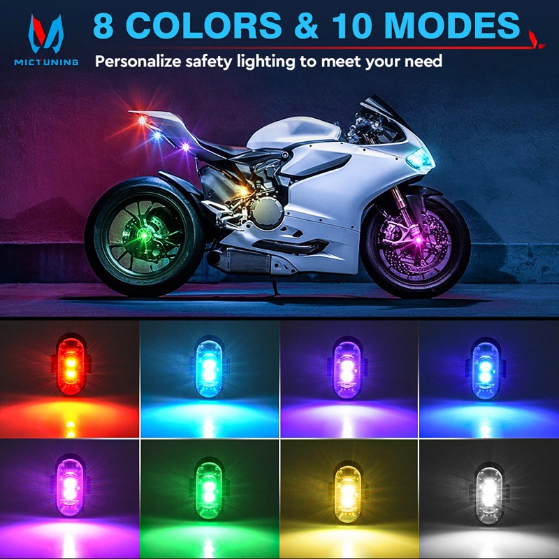 MICTUNING RGB LED Strobe Lights 8pc Flash Emergency Signal Light