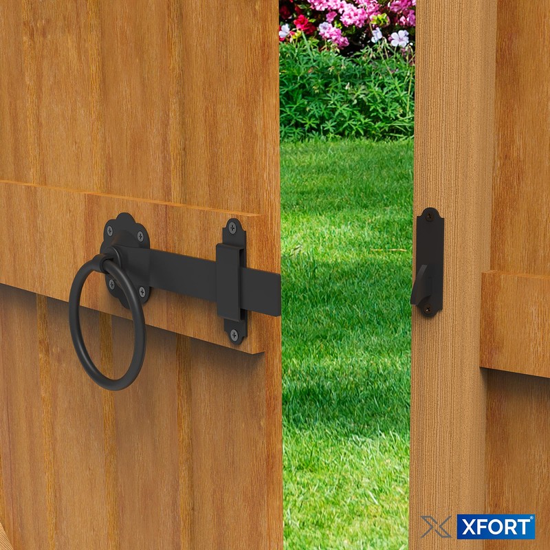 XFORT® Black Ring Gate Latch, Garden Gate Latch, Door Catch,