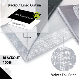 always4u 100% Blackout Soft Velvet Curtains for Bedroom Living Room Thermal Energy Saving 108 Inches Long Luxury Silver Foil Print Drapes 2 Panels Silver