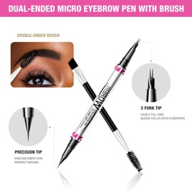 Boobeen Microblading Eyebrow Pen Set, 2-in-1 Dual-Ended Liquid Eye Brow Pen, 2 Micro-Fork Tip and Precision Brow Brush，Waterproof, Creating Natural Hair-Like Eyebrows