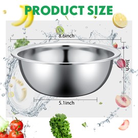 Pinkunn 12 Pcs Stainless Steel Mixing Bowls, Nesting Metal Salad Prep Bowls Bulk Reusable Baking Food Container Large Medium Small for Kitchen Hotel Restaurant Cooking, Silver (8.66 x 3 Inch)