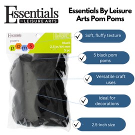 Essentials By Leisure Arts - Pompones negros de 3 pulgadas, 4 piezas por paquete