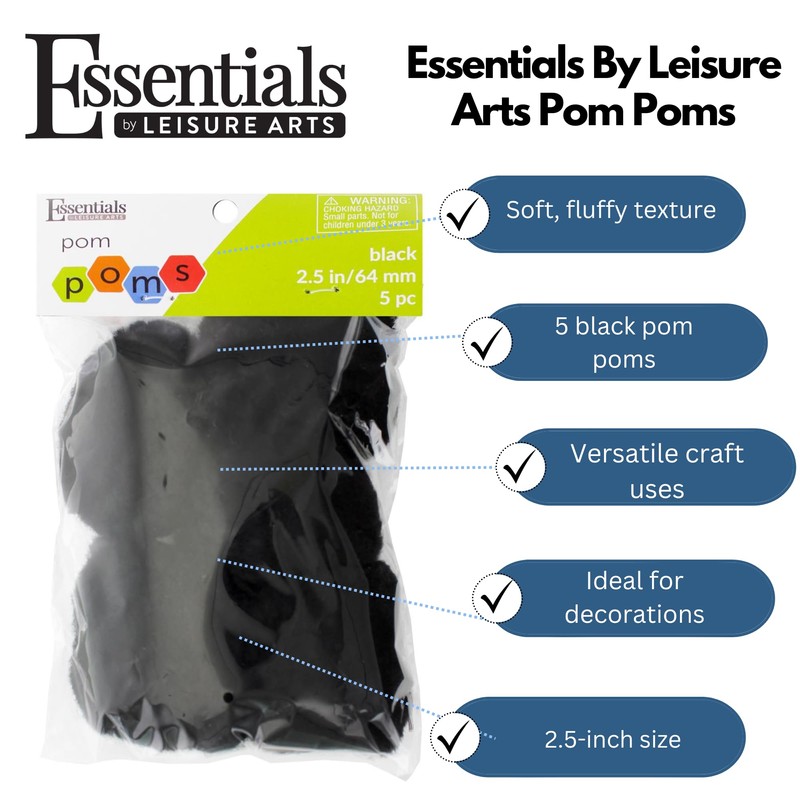 Essentials By Leisure Arts - Pompones negros de 3 pulgadas,