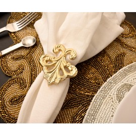 CLEENTABLE Fleur-de-Lis Napkin Rings Set of 12 – 1.8 x 2.2 x 2.5 Inch Gold-Plated Aluminum Napkin Holders for Dining Table, Weddings, and Special Events – Elegant Table Décor for Home & Restaurants