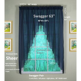 Today's Curtain Emelia Original Voile Swagger Pair 63", Navy, 90" W x 63" L