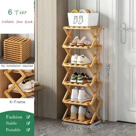 Akloya Vertical Narrow Shoe Rack, 6 Tier Portable Folding Shoe Storage Rack, Without Installation Free Standing Shoe Rack for Corridors, Bedrooms Living Room Corner and Small Spaces (6 Tier)
