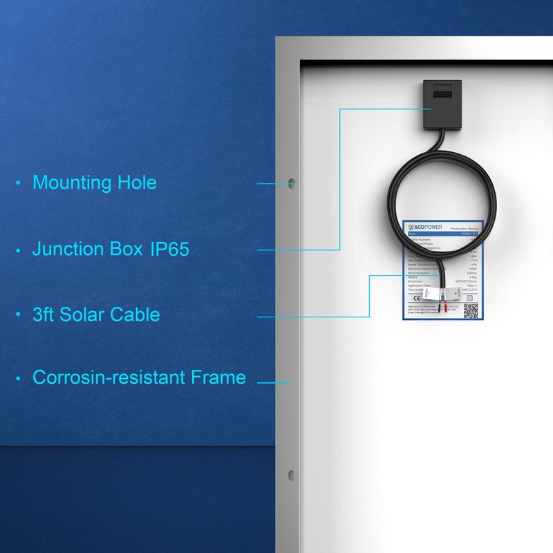 ACOPOWER Mono Solar Panel for 12 Volt Battery Charging, Off