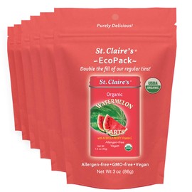 St. Claire’s Organic Watermelon Tart Candies – 6-Pack EcoPack, 3 oz Each | Certified Organic, Vegan, Gluten-Free, Allergen-Free, Non-GMO, Low Calorie, Plant-Based | Made in USA