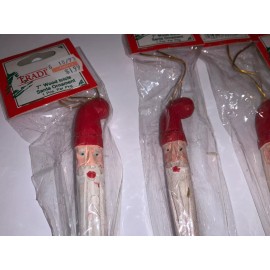 Unbranded LOT OF 6 NOS Vintage 7" Wood Icicle SANTA Ornament Printed in Hong Kong