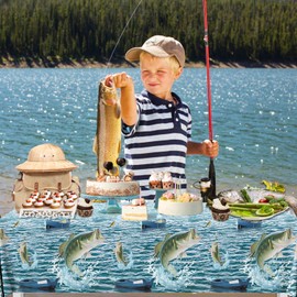 Juweked 2Pcs Fishing Table Cloth Plastic Fishing Party Decorations (54" x 108") Fish Tablecloth Bass Fishing Table Cloth Gone Fishing Party Decorations for Fishing Party Birthday Little Fisherman