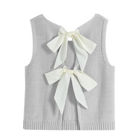 Tanou Women's 2024 Fall Casual Loose Tank Tops Open Back Bow Tie Knit Sleeveless Sweater Vest
