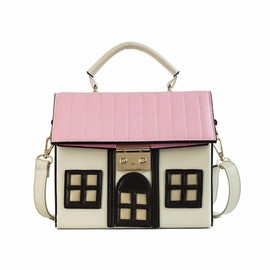 Anopo House Shaped Unique Novelty Purse for Women Mini Funny Weird Shoulder Crossbody Bag Handbag Clutch PU Leather Beige