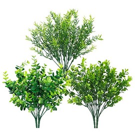 6 Bundles Artificial Greenery Stems Mixed Fake Plants Eucalyptus Rosemary Magnolia Stems Faux Plastic Artificial Plants for Outdoor Indoor Garden Home Window Box Decor